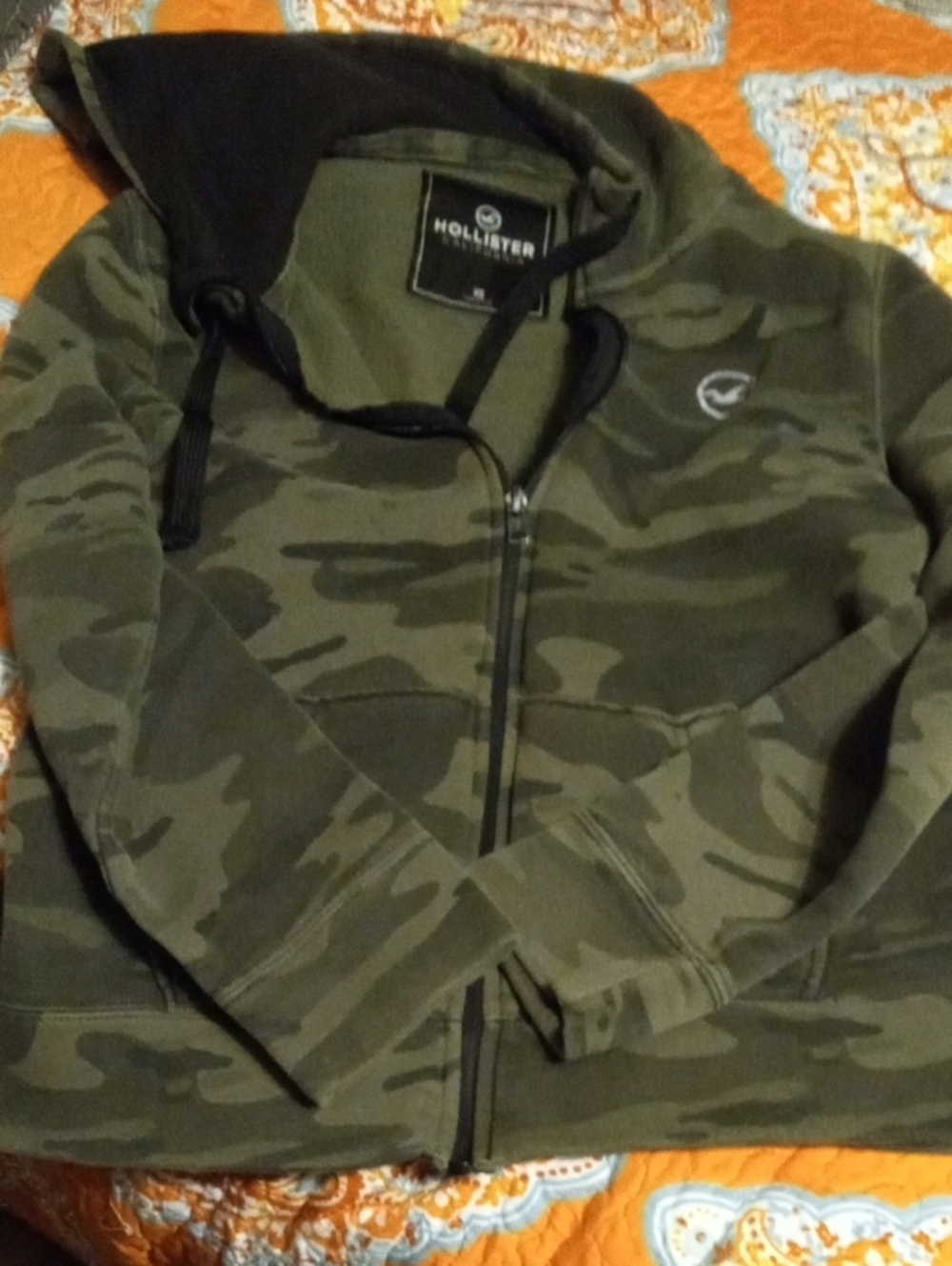 Hollister Olive Green Camo Full-Zip Hoodie